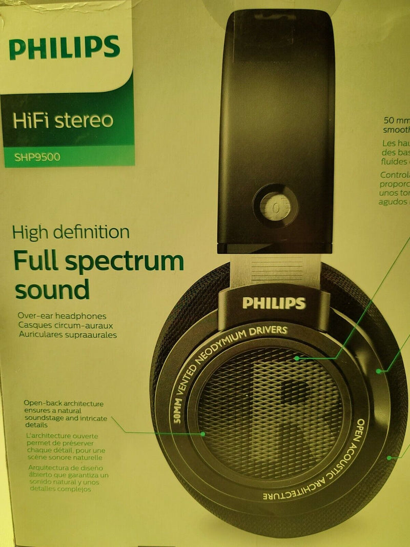 Philips Shp9500 Hifi Precision Stereo Over-Ear Headphones (Black) New In Box