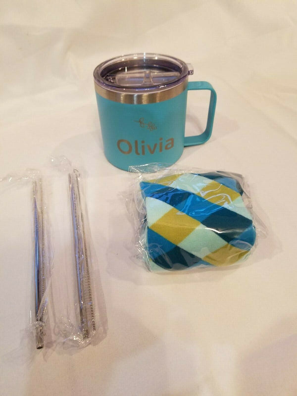 Ultimate Olivia Gift Set Bundle 14 Oz - 5 Piece Mug Set Socks - Stainless Straw