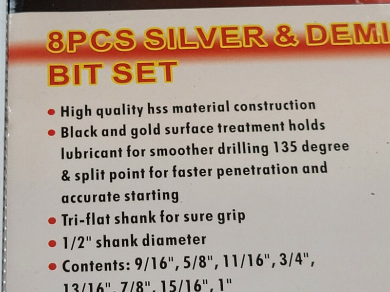 8 pc Jumbo Silver and deming Industrial Cobalt drill bit set